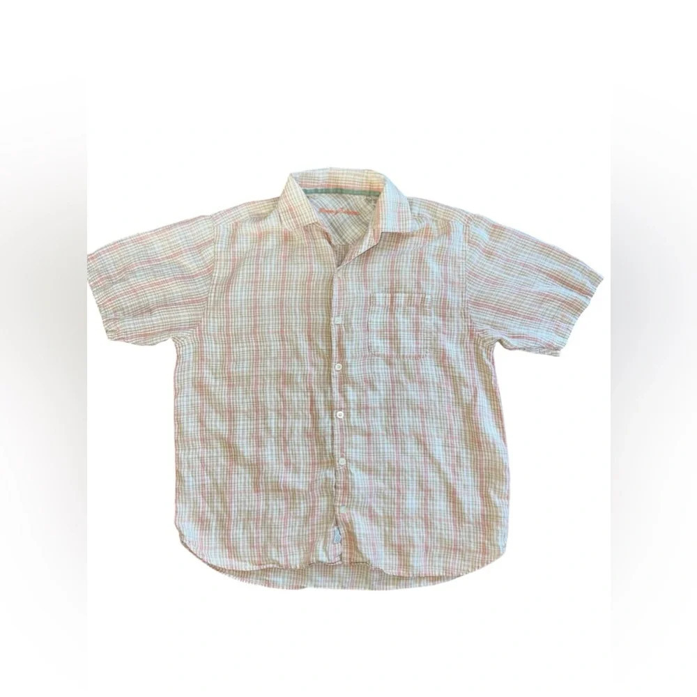 TOMMY BAHAMA SHORT SLEEVE MULTI-COLORED CHECK BUTTON FRONT SHIRT Large